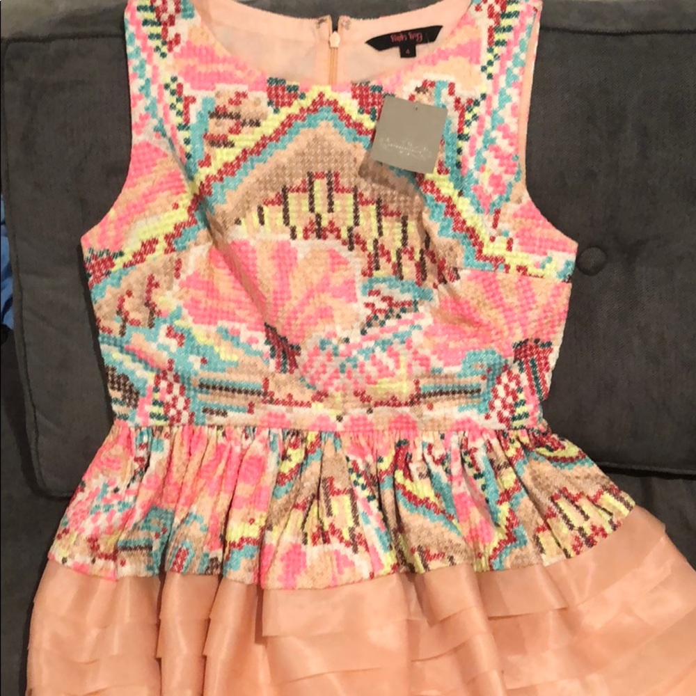 Anthropologie Pink Multicolor Embroidered Tiered Peplum Top - Picture 4 of 4
